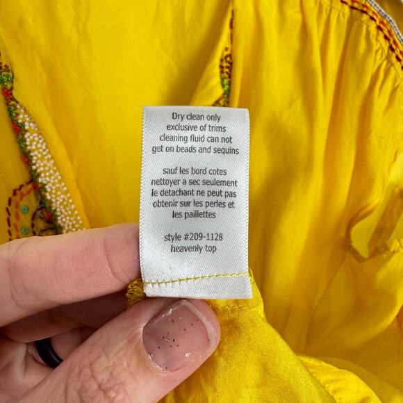 Nanette Lepore | Size 6 Bright Yellow Silk Embroidered Beaded Embellished Blouse - Picture 12 of 12